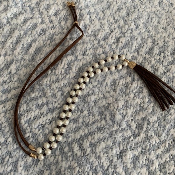 Premier Designs Jewelry - Long or chocker style with pearl and brown leather